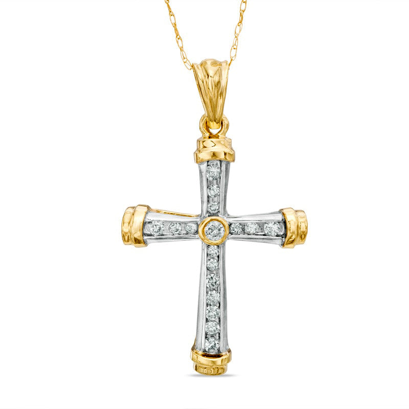 0.25 CT. T.W. Natural Diamond Cross Pendant in 10K Two-Tone Gold