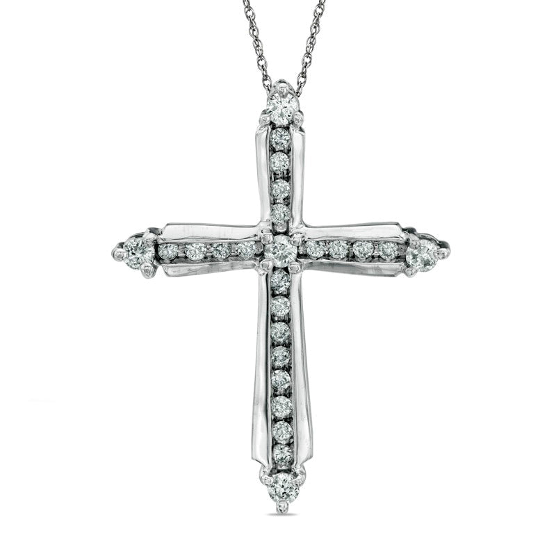 0.5 CT. T.W. Natural Diamond Cross Pendant in 10K White Gold