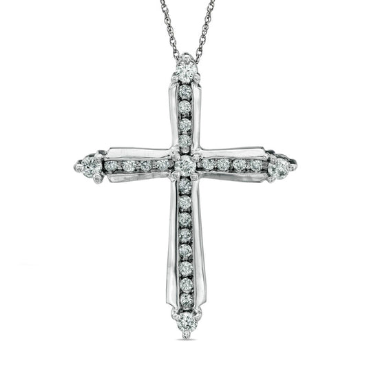 0.5 CT. T.W. Natural Diamond Cross Pendant in 10K White Gold