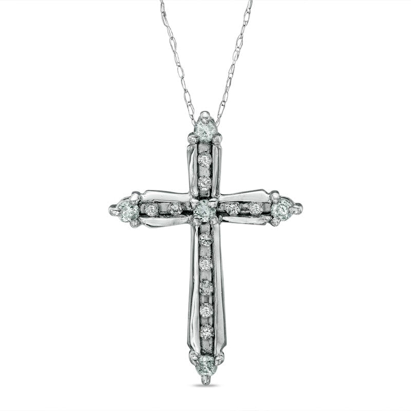 0.25 CT. T.W. Natural Diamond Cross Pendant in 10K White Gold