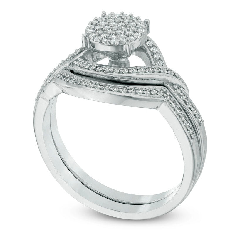 0.33 CT. T.W. Natural Diamond Cluster Bridal Engagement Ring Set in Solid 10K White Gold