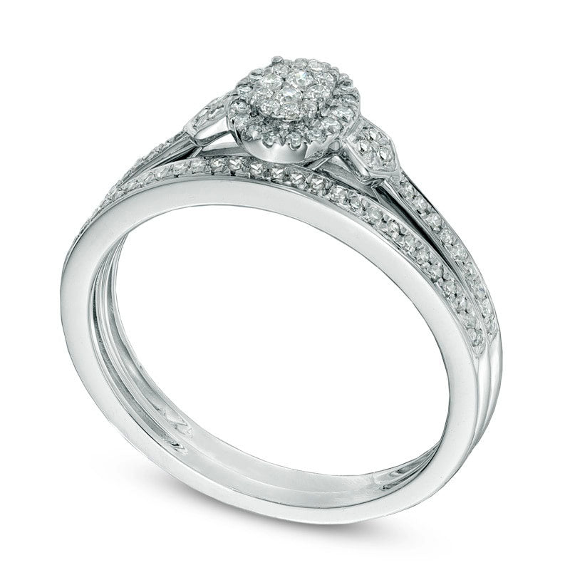 0.20 CT. T.W. Natural Diamond Oval Cluster Bridal Engagement Ring Set in Solid 10K White Gold