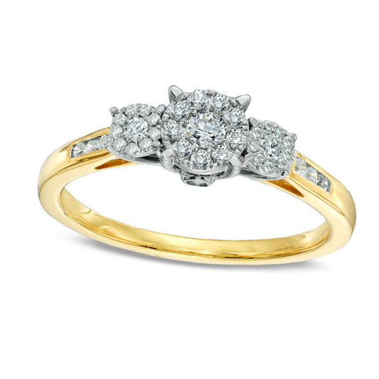 0.33 CT. T.W. Natural Diamond Cluster Three Stone Engagement Ring in Solid 10K Yellow Gold