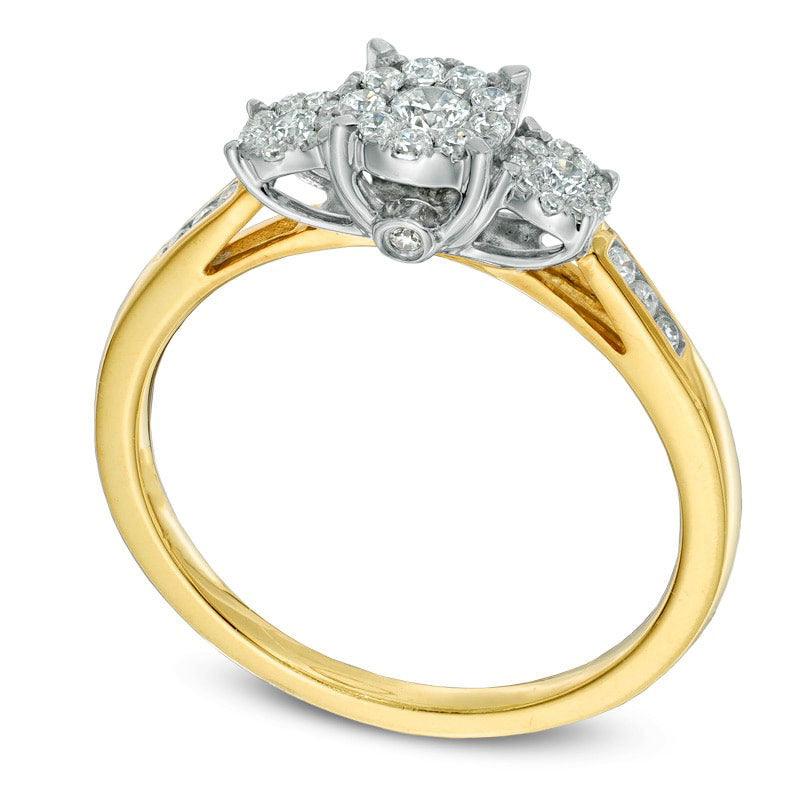 0.33 CT. T.W. Natural Diamond Cluster Three Stone Engagement Ring in Solid 10K Yellow Gold