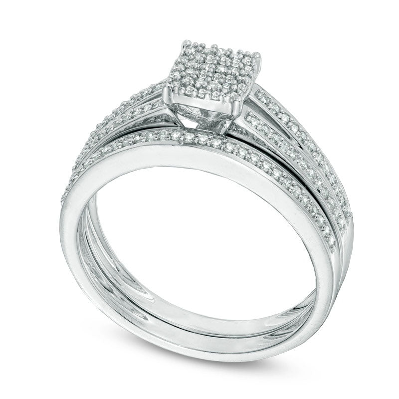 0.33 CT. T.W. Natural Diamond Square Cluster Bridal Engagement Ring Set in Solid 10K White Gold