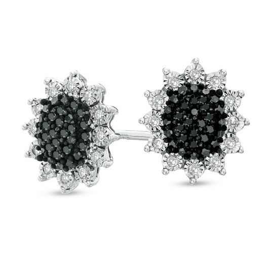 0.25 CT. T.W. Enhanced Black and White Diamond Oval Sunburst Stud Earrings in 10K White Gold