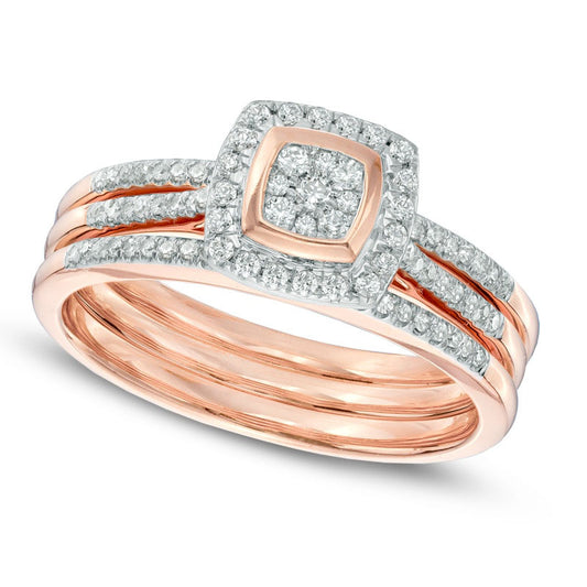 0.33 CT. T.W. Natural Diamond Square Composite Frame Bridal Engagement Ring Set in Solid 10K Rose Gold