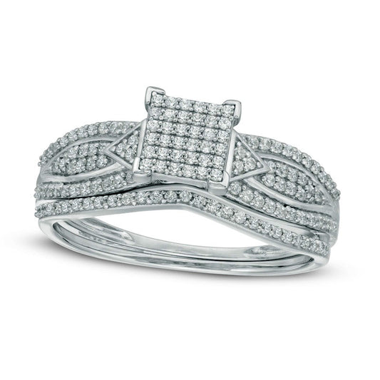 0.38 CT. T.W. Natural Diamond Square Composite Bridal Engagement Ring Set in Solid 10K White Gold