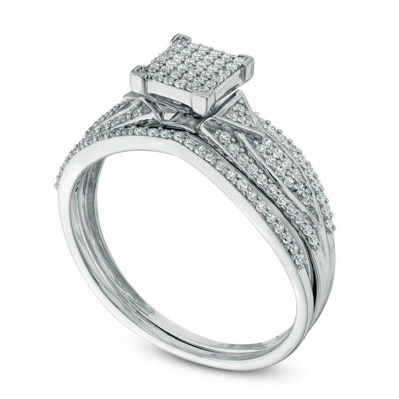 0.38 CT. T.W. Natural Diamond Square Composite Bridal Engagement Ring Set in Solid 10K White Gold