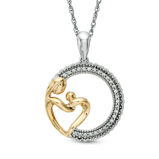 0.1 CT. T.W. Natural Diamond Motherly Love Circle Pendant in Sterling Silver and 14K Gold Plate