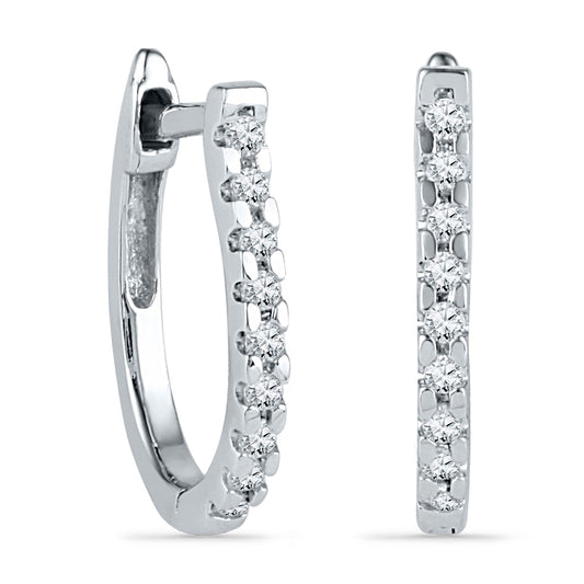 0.13 CT. T.W. Diamond Hoop Earrings in 10K White Gold