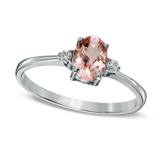 Oval Morganite and Natural Diamond Accent Ring in Solid 10K White Gold