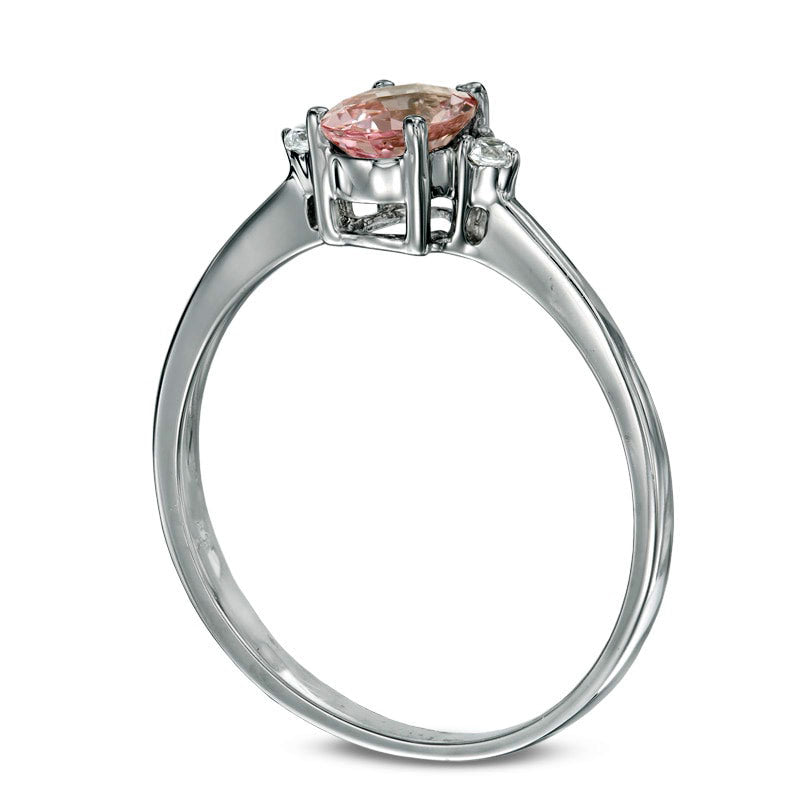 Oval Morganite and Natural Diamond Accent Ring in Solid 10K White Gold