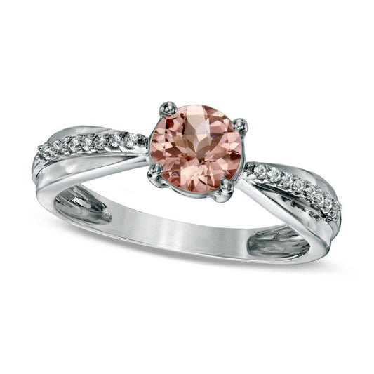 6.0mm Morganite and Natural Diamond Accent Split Shank Ring in Solid 10K White Gold