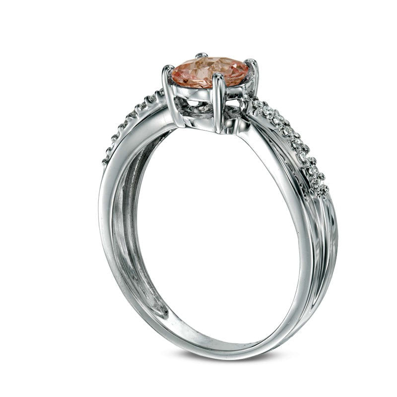 6.0mm Morganite and Natural Diamond Accent Split Shank Ring in Solid 10K White Gold