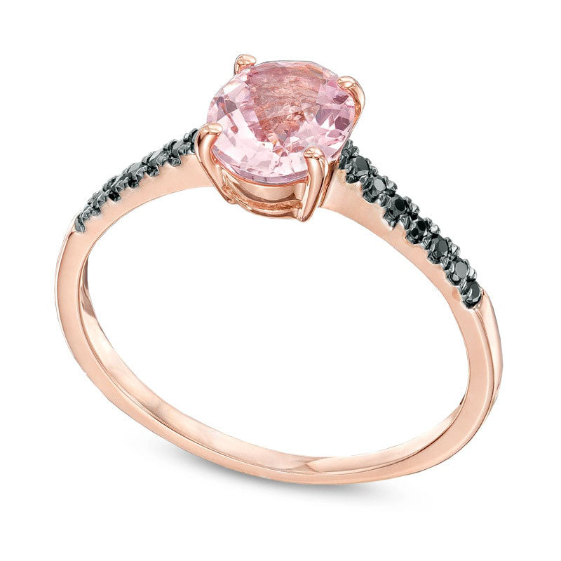 Oval Morganite and Enhanced Black Natural Diamond Accent Ring in Solid 10K Rose Gold