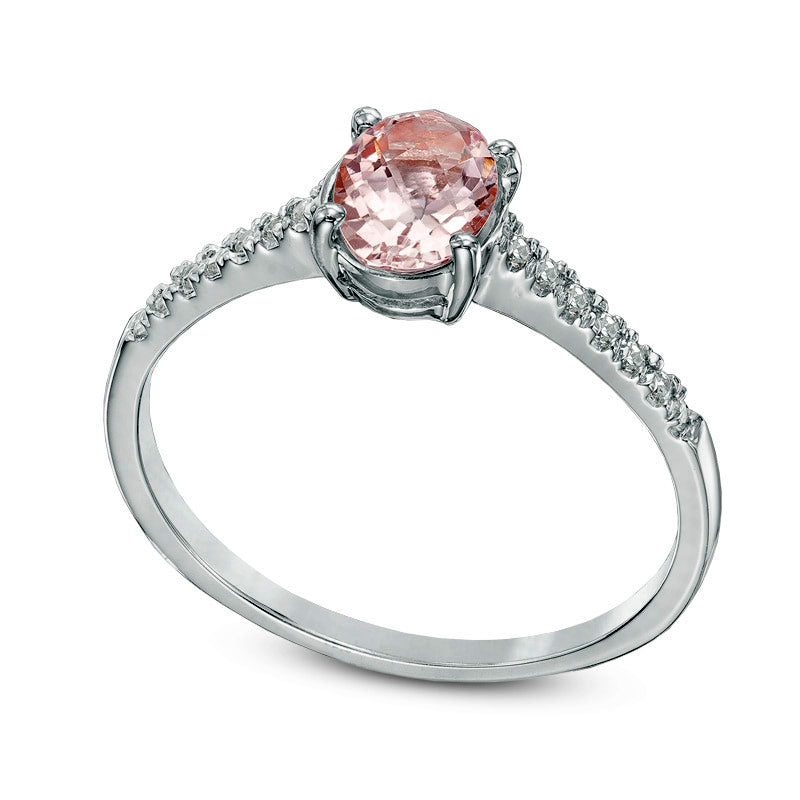 Oval Morganite and Natural Diamond Accent Ring in Solid 10K White Gold