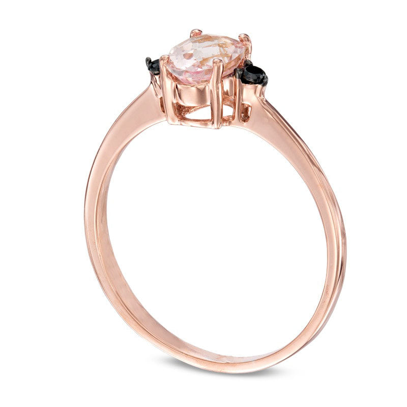 Oval Morganite and Enhanced Black Natural Diamond Accent Ring in Solid 10K Rose Gold