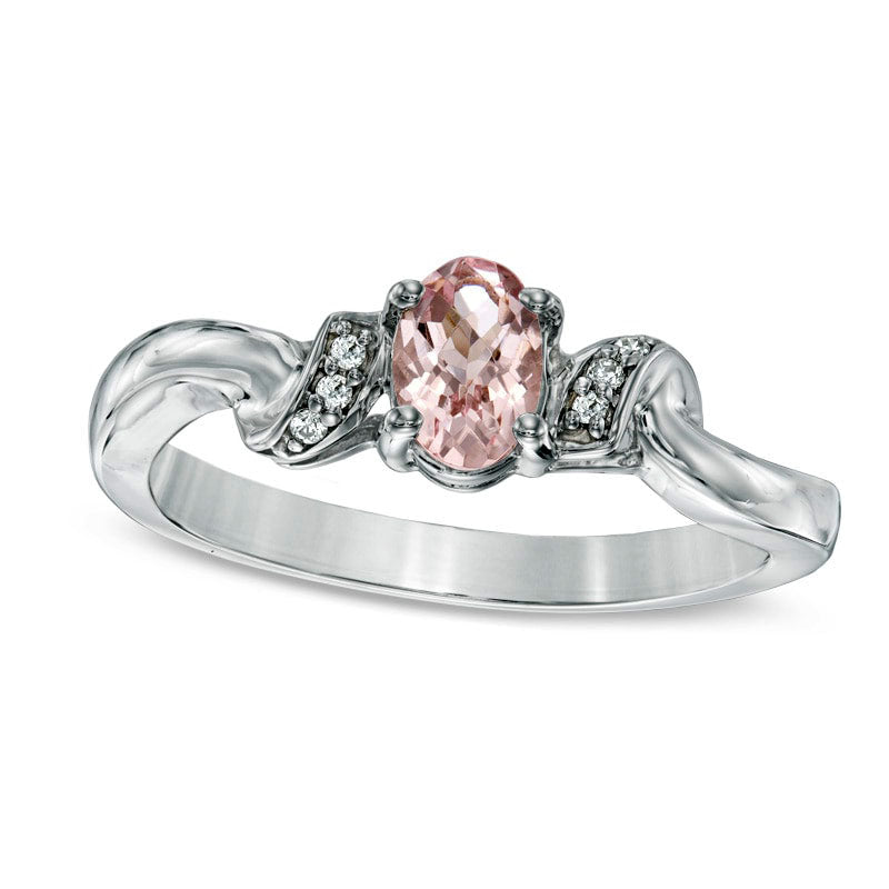 6.0mm Oval Morganite and Natural Diamond Accent Ring in Sterling Silver