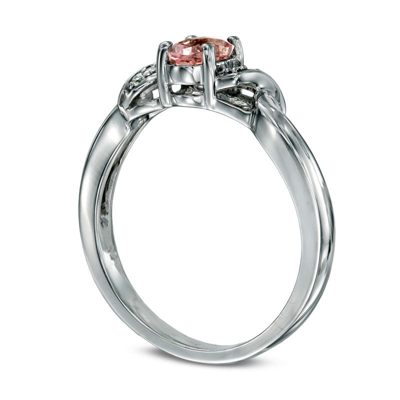 6.0mm Oval Morganite and Natural Diamond Accent Ring in Sterling Silver