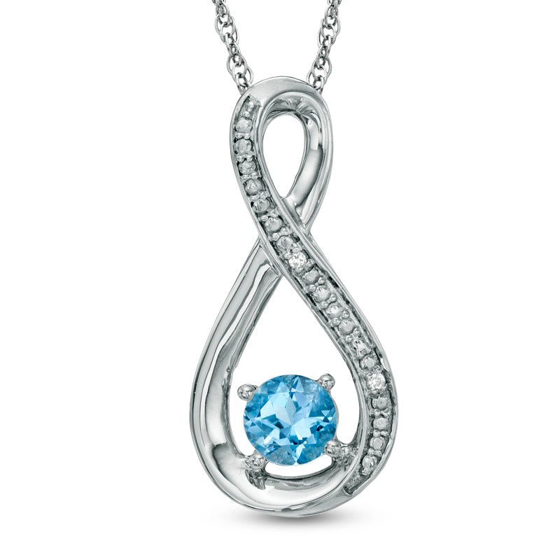 5.0mm Blue Topaz and Natural Diamond Accent Infinity Pendant in Sterling Silver