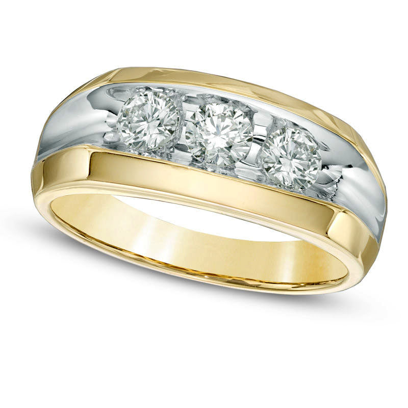 Men's 1.0 CT. T.W. Natural Diamond Three Stone Wedding Band in Solid 14K Gold