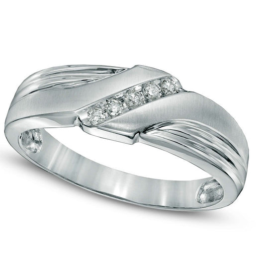 Men's 0.10 CT. T.W. Natural Diamond Slant Ring in Solid 10K White Gold