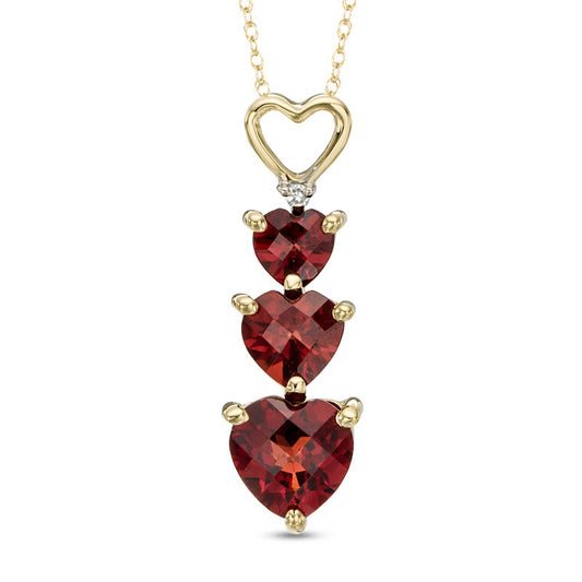 Triple Heart-Shaped Garnet and Natural Diamond Accent Pendant in 10K Yellow Gold