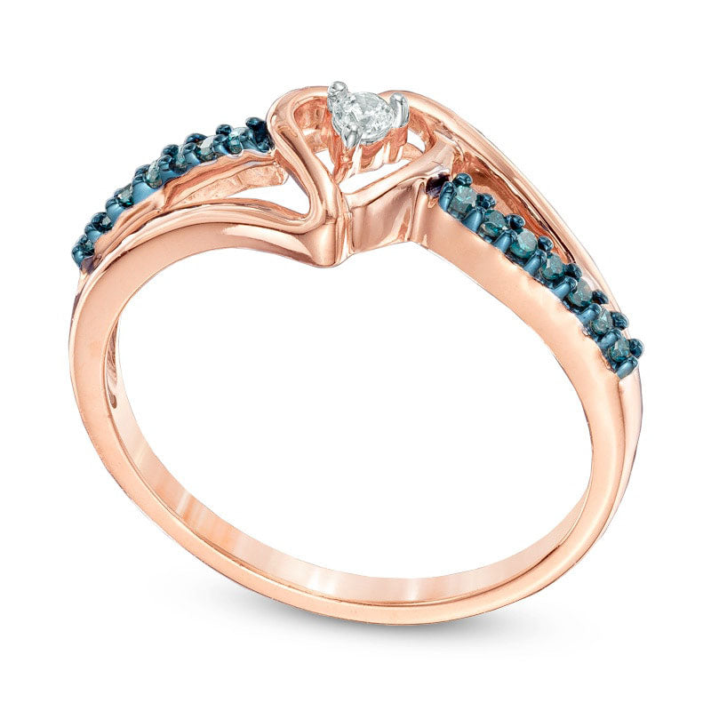 0.10 CT. T.W. Enhanced Blue and White Natural Diamond Heart Promise Ring in Solid 10K Rose Gold