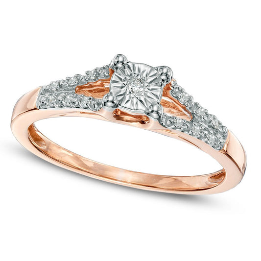 Natural Diamond Accent Split Shank Promise Ring in Solid 10K Rose Gold