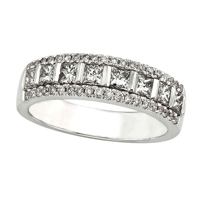 0.88 CT. T.W. Certified Princess-Cut Natural Diamond Anniversary Band in Solid 14K White Gold (I/I2)