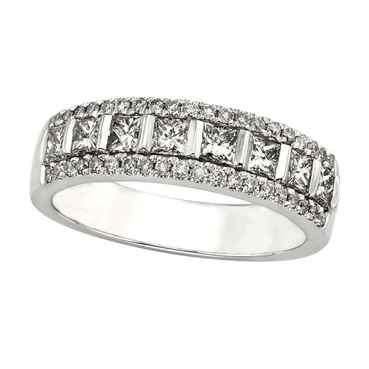 0.88 CT. T.W. Certified Princess-Cut Natural Diamond Anniversary Band in Solid 14K White Gold (I/I2)