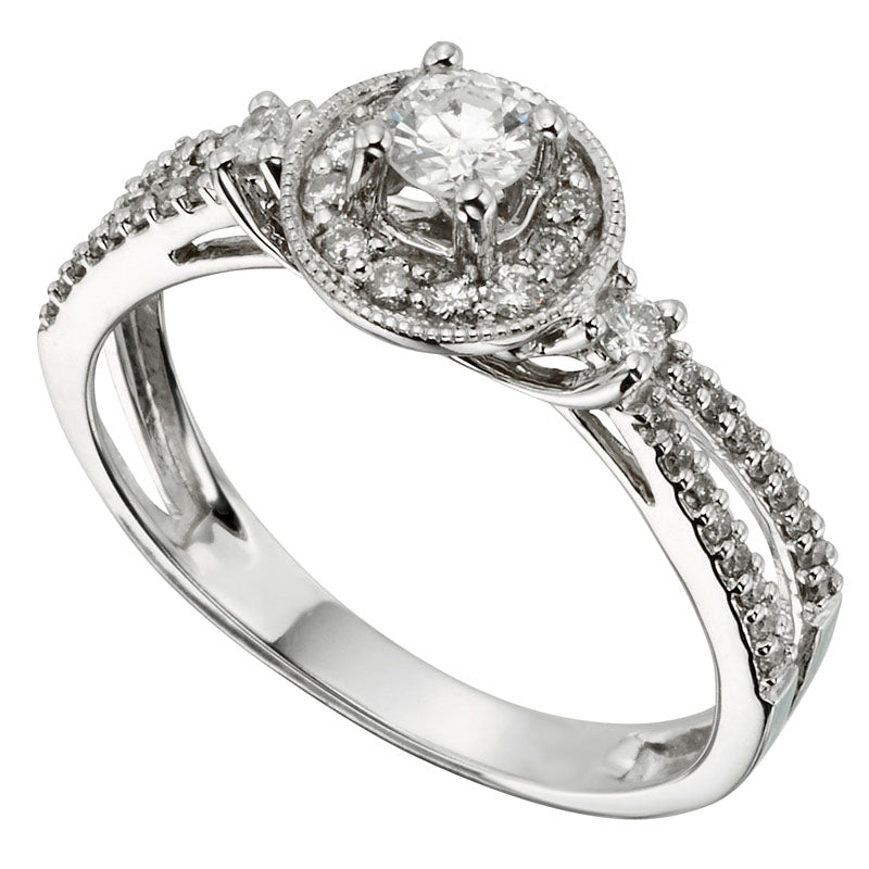 0.50 CT. T.W. Certified Natural Diamond Frame Split Shank Engagement Ring in Solid 10K White Gold (I/I2)