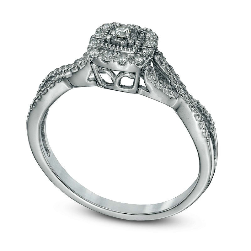 0.10 CT. T.W. Natural Diamond Frame Twist Shank Promise Ring in Solid 10K White Gold