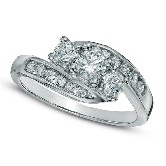 1.0 CT. T.W. Natural Diamond Three Stone Bypass Engagement Ring in Solid 14K White Gold