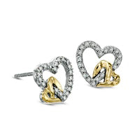 0.1 CT. T.W. Diamond Double Heart Earrings in Sterling Silver and 14K Gold