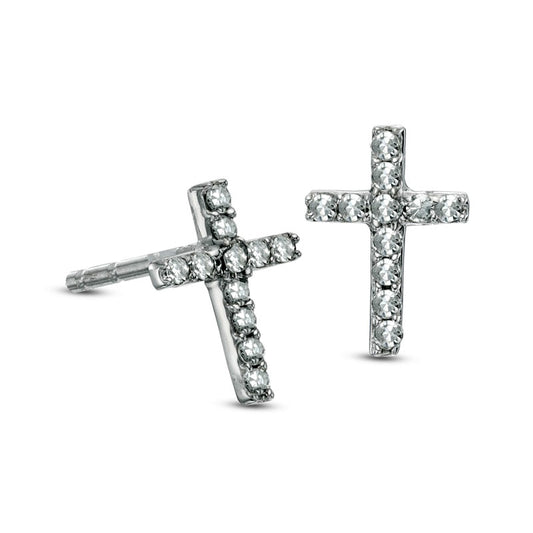 Diamond Accent Cross Stud Earrings in 10K White Gold