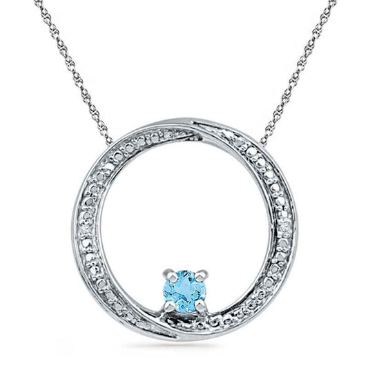 4.0mm Blue Topaz and Natural Diamond Accent Swirl Circle Pendant in Sterling Silver