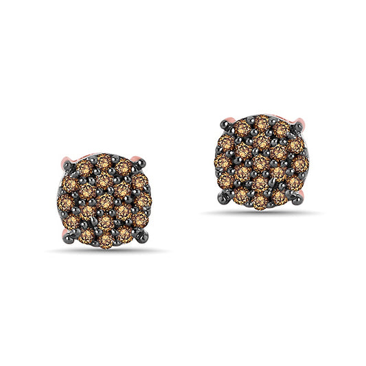 0.13 CT. T.W. Champagne Diamond Cluster Stud Earrings in 10K Rose Gold