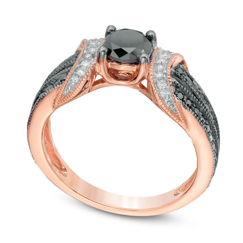 1.0 CT. T.W. Enhanced Black and White Natural Diamond Collar Engagement Ring in Solid 10K Rose Gold