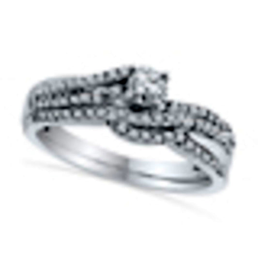 0.50 CT. T.W. Natural Diamond Double Row Bridal Engagement Ring Set in Solid 10K White Gold