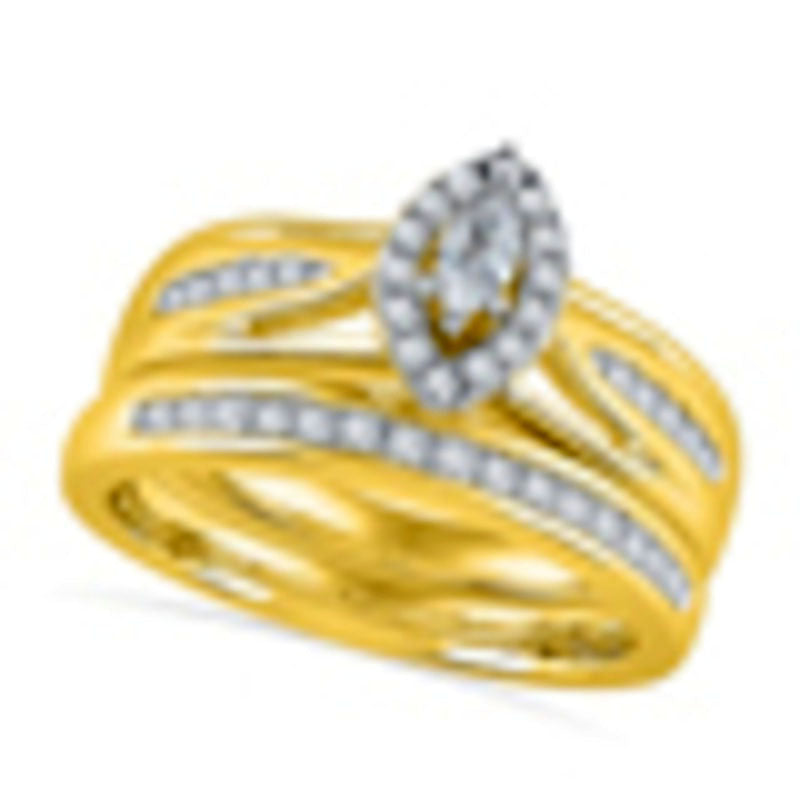 0.50 CT. T.W. Marquise Natural Diamond Frame Bridal Engagement Ring Set in Solid 10K Yellow Gold