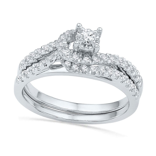 0.33 CT. T.W. Natural Diamond Knot Bridal Engagement Ring Set in Solid 10K White Gold