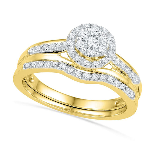 0.50 CT. T.W. Natural Diamond Cluster Frame Bridal Engagement Ring Set in Solid 10K Yellow Gold