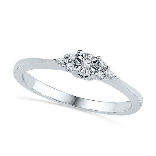 0.10 CT. T.W. Natural Diamond Tri-Side Promise Ring in Solid 10K White Gold