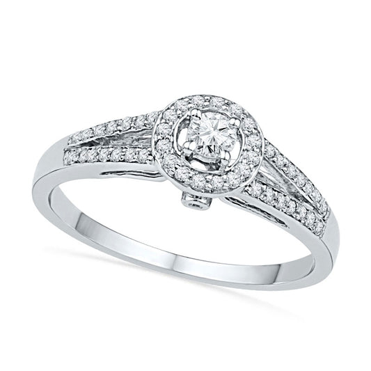 0.33 CT. T.W. Natural Diamond Frame Split Shank Engagement Ring in Solid 10K White Gold