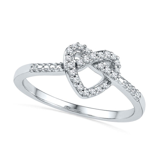 0.13 CT. T.W. Natural Diamond Heart-Shaped Knot Ring in Solid 10K White Gold