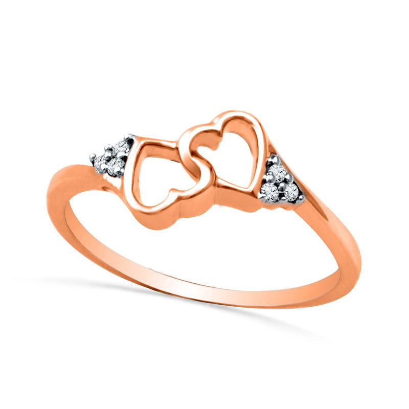 Natural Diamond Accent Double Heart Promise Ring in Solid 10K Rose Gold