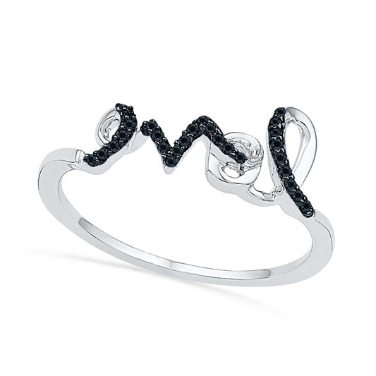 Enhanced Black Natural Diamond Accent Cursive "love" Ring in Sterling Silver