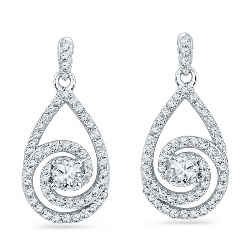 0.75 CT. T.W. Diamond Spiral Teardrop Earrings in 10K White Gold